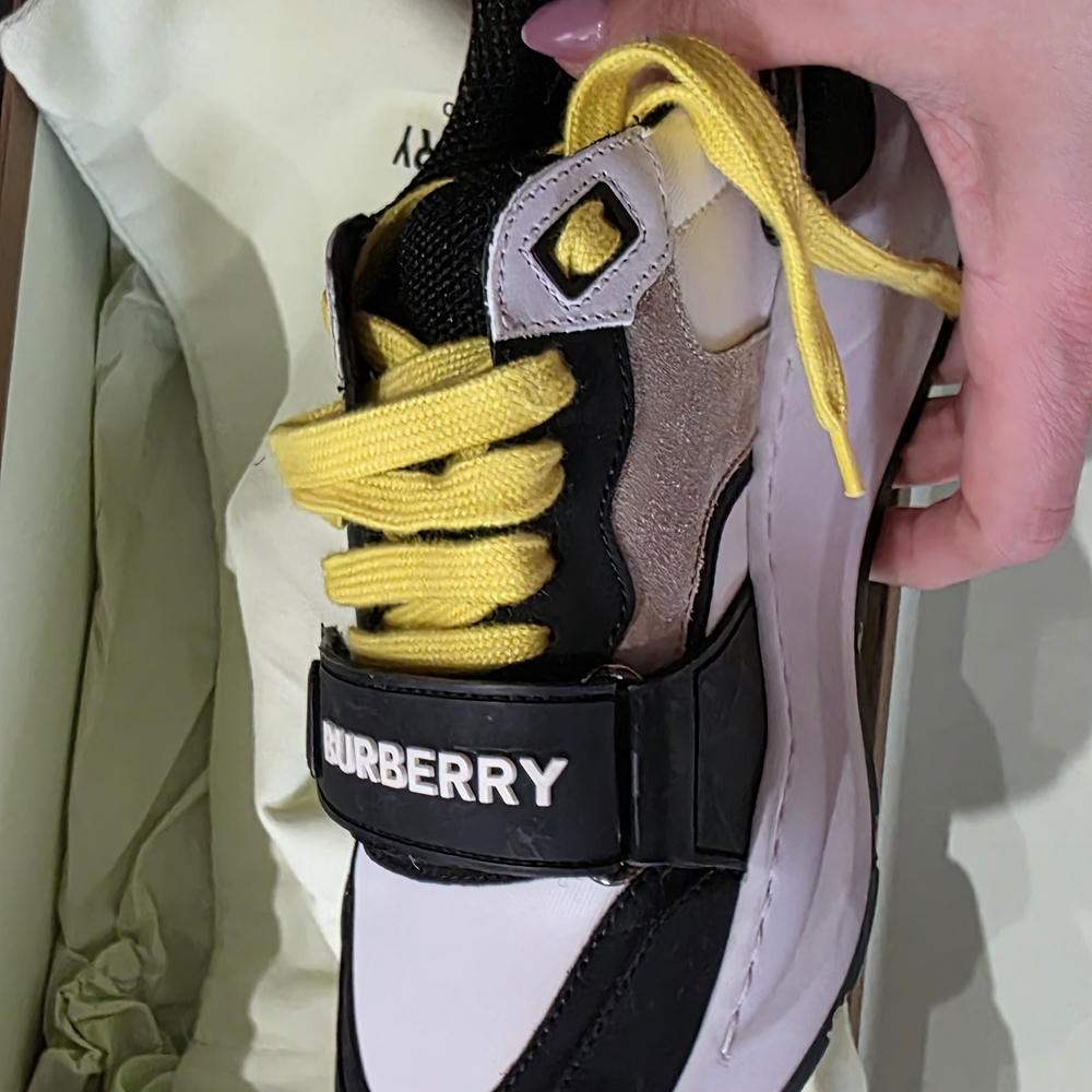 Unisex Burberry White & Yellow Leather Sneaker - Picture 5 of 9